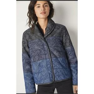 Anthropologie Pilcro Anna Colorblock Floral Printed Denim Puffer Jacket. Size XS